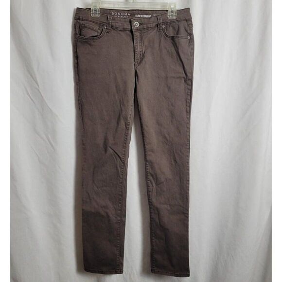 Sonoma Size 10 Life & Style Slim Straight Pants Brown  5 pocket soft cotton EUC - Picture 1 of 11